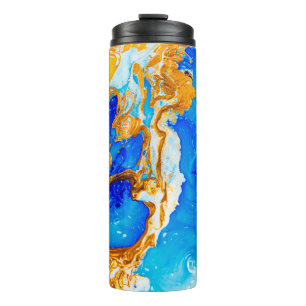 Meisterwerk des Designs von Kunst. Goldener und bl Thermosbecher