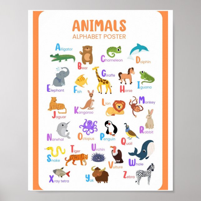 MEKIMI - Tiere Alphabet Illustrativ Poster (Vorne)