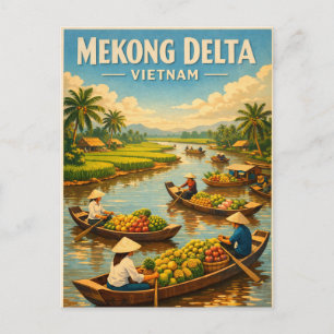 Mekong-Delta, Vietnam, in klassischem Retro-Stil Feiertagspostkarte