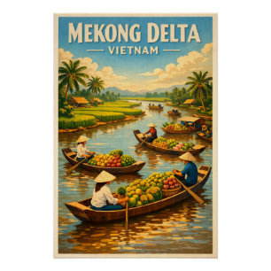 Mekong-Delta, Vietnam, in klassischem Retro-Stil Poster