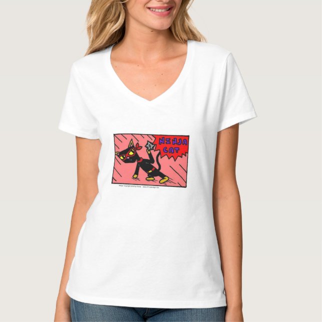 Mel "NINJA CAT" Womens V-Neck T - Shirt (Vorderseite)