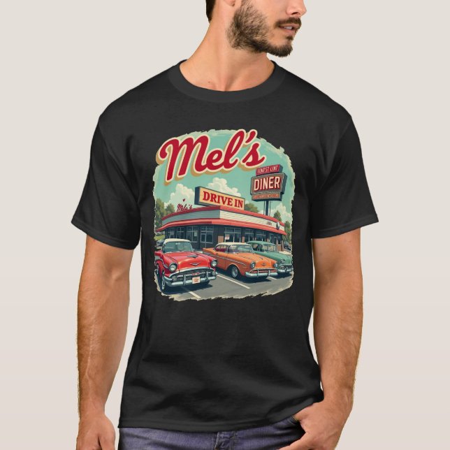 Mel’s Diner 1950er Retro Car T - Shirt für Männer (Vorderseite)
