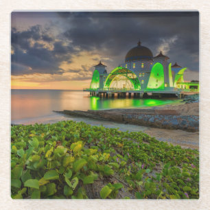 Melaka während Sonnenuntergangs   Masjid Selat Glasuntersetzer