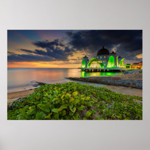 Melaka während Sonnenuntergangs Masjid Selat Poster