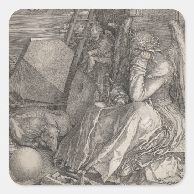 Melancholia I, Gravur von Albrecht Durer Quadratischer Aufkleber (Vorderseite)