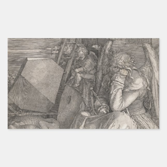 Melancholia I, Gravur von Albrecht Durer Rechteckiger Aufkleber (Vorderseite)