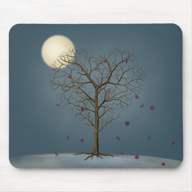 Melancholie Herzform Gestreifter Baum im Vollmond Mousepad (Vorne)