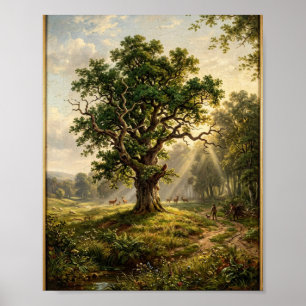 Melancholische alte Eichenwald-Sonnenstrahlen I Poster