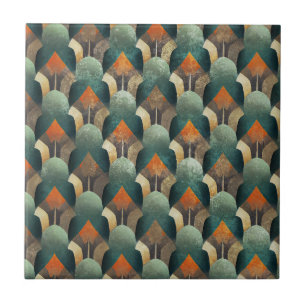Melancholische Art Deco Türkis- und Holzkohlegeome Fliese