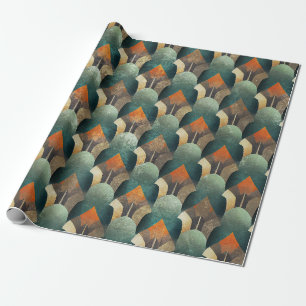 Melancholische Art Deco Türkis- und Holzkohlegeome Geschenkpapier