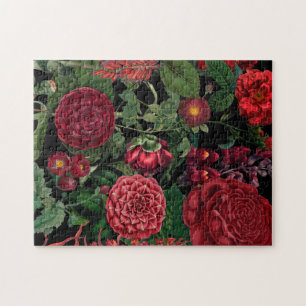 Melancholische Blumen in Schwarz und Burgunderrot Puzzle