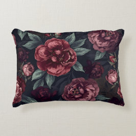 Melancholische Blumen Watercolor Dunkelrotes Muste Dekokissen