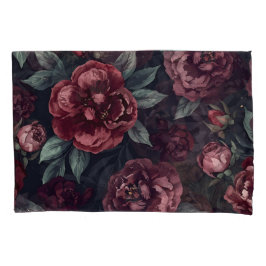Melancholische Blumen Watercolor Dunkelrotes Muste Kissenbezug
