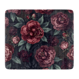 Melancholische Blumen Watercolor Dunkelrotes Muste Schneidebrett