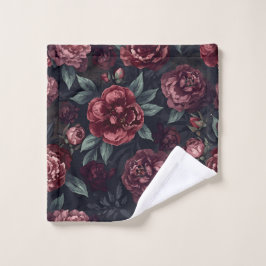 Melancholische Blumen Watercolor Dunkelrotes Muste Waschlappen