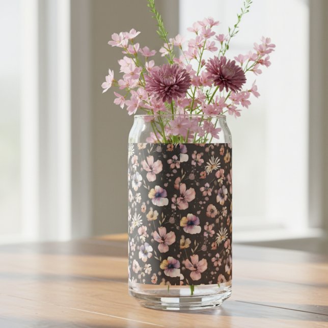 Melancholische Boho-Aquarell-Rosa-Wildblumen-Muste Dosenglas (Von Creator hochgeladen)