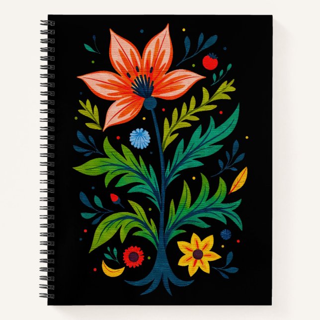 Melancholische Boho-Volkskunst-Blumenbaum-Botanik Notizbuch (Vorderseite)