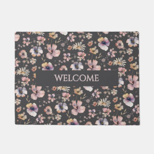 Melancholische Boho-Wasserfarben-Rosé-Wildblumen-B Fußmatte