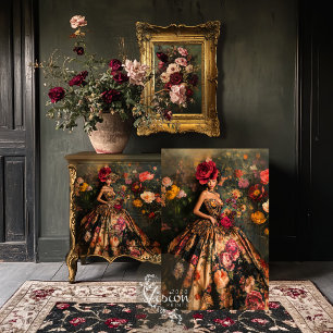 Melancholische Bouffant-Brokat-Elegante Dame & Flo Seidenpapier