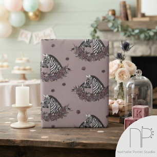 Melancholische Florale Zebramama und Baby Blassros Geschenkpapier