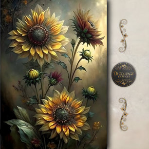 Melancholische goldene Sonnenblumen-Decoupage Seidenpapier