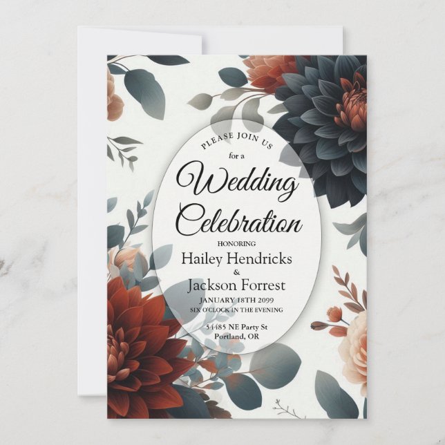 Melancholische Rustikale Herbstblumen-Hochzeit Einladung (Vorderseite)