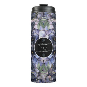 Melancholische schwarze Blumen Hochzeitspaar-Namen Thermosbecher