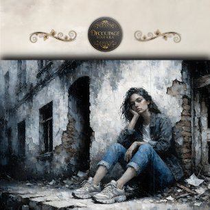 Melancholische städtische Frau Blau Grau Decoupage Seidenpapier