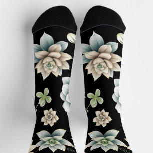 Melancholische Sukkulentenrosette Schwarz Botanisc Socken