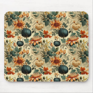 Melancholische Teal-Kürbis-Herbst-Blumen-Vintage Mousepad