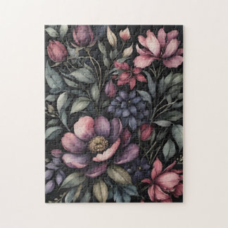 Melancholische Vintage-Botanik-Aquarell-Blumenmust Puzzle