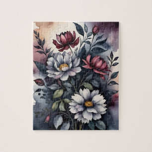 Melancholische Vintage-Botanik-Aquarell-Blumenmust Puzzle