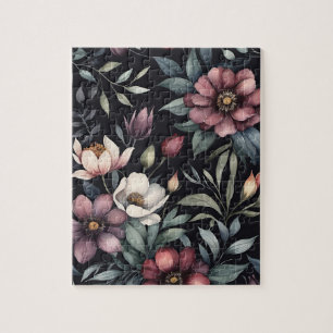 Melancholische Vintage-Botanik-Aquarell-Blumenmust Puzzle