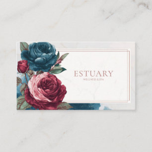 Melancholische Vintage-Rosen-Blumen Teal Blau Marm Visitenkarte