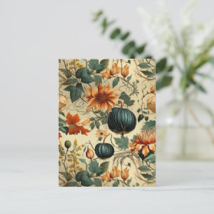 Melancholischer Blaugrüner Kürbis Herbst Floral Vi Postkarte