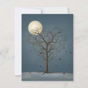 Melancholischer Herzförmiger Baum unter Vollmond Mitteilungskarte