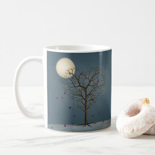Melancholischer Herzschlag Gestreifter Baum unter  Kaffeetasse (Mit Donut)