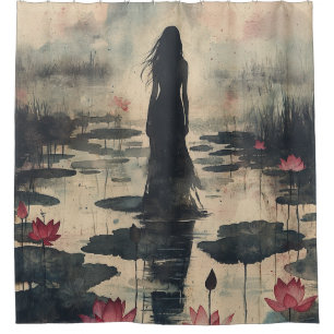 Melancholischer Lotus-Nebel-Wasserfarben (1) Duschvorhang
