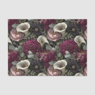 Melancholisches Blumenmuster mit Dahlien und Calla Seidenpapier