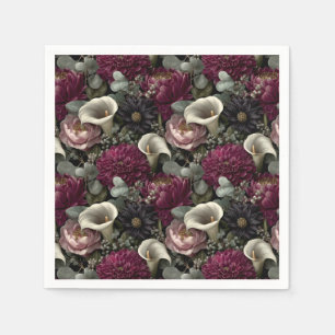 Melancholisches Blumenmuster mit Dahlien und Calla Serviette