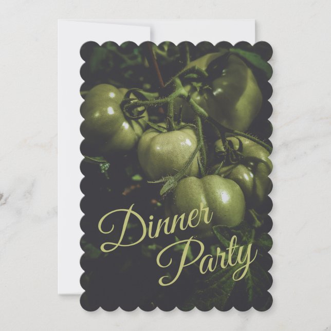 Melancholisches grünes rustikales Tomaten-Dinnerpa Einladung (Vorderseite)
