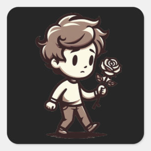Melancholy Boy mit Rose Quadratischer Aufkleber