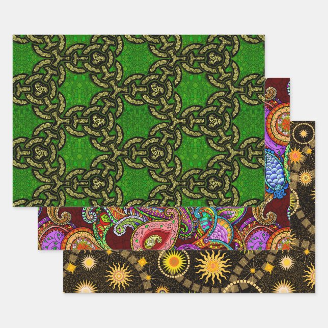 Melange Paisley, Tysonia und Celtic Dragon Geschenkpapier Set (Set)