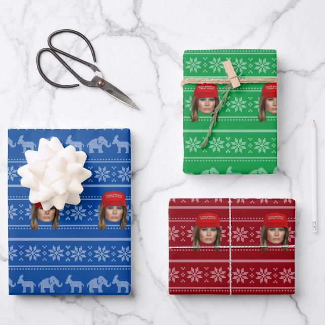 Melania Trump MAGA Weihnachten Geschenkpapier Set (Vorderseite)