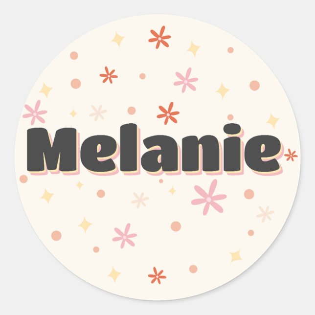 Melanie Name niedliches Design Runder Aufkleber (Vorderseite)