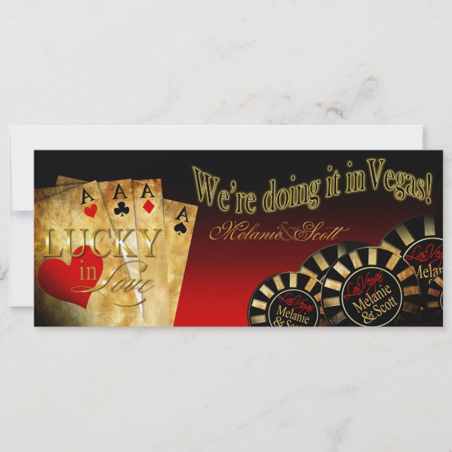 Melanie & Scott Las Vegas Red Black Gold LINEN Einladung (Vorderseite)