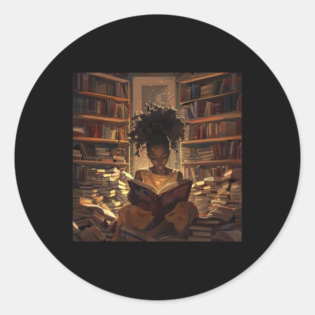 Melanin Afro Frauen erzogen Lesen Buch Schwarz Runder Aufkleber (Vorderseite)