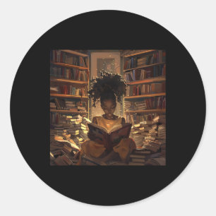 Melanin Afro Frauen erzogen Lesen Buch Schwarz Runder Aufkleber