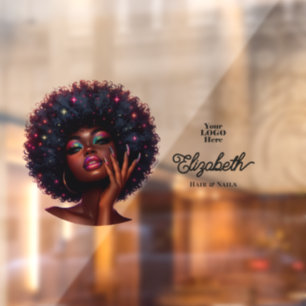 Melanin Chic Afro Beauty Imitats Holographic Salon Fensteraufkleber