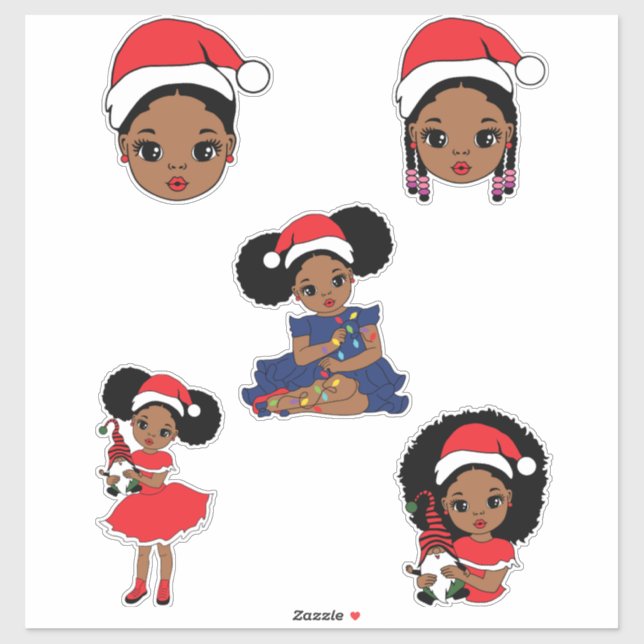 Melanin Christmas Black Girl Xmas Magic Girls Spaß Aufkleber (Blatt)